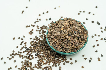Sweet buckwheat seeds on a monochrome background