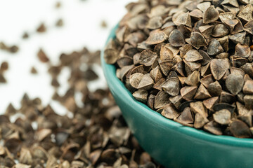 Sweet buckwheat seeds on a monochrome background