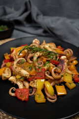 Octopus salad with herb vegetables, Fresh and healthy salad seafood squid octopus tentacles