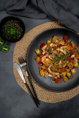 Octopus salad with herb vegetables, Fresh and healthy salad seafood squid octopus tentacles