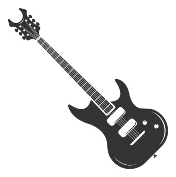 Electric guitar. Black rock music emblem. Band sign