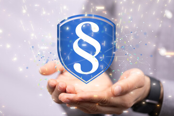 Businessman using 3D rendering digital paragraph law symbol