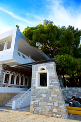 The entrance to restaurant at luxury hotel, Peloponnes, Greece - 486346101
