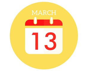 March 13 calendar flat icon