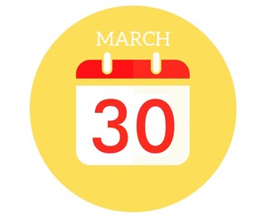 March 30 calendar flat icon