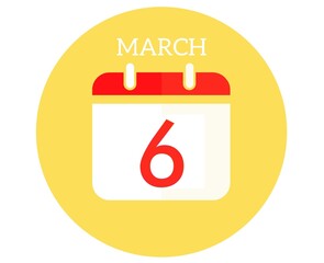 March 6 calendar flat icon
