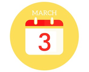 March 3 calendar flat icon