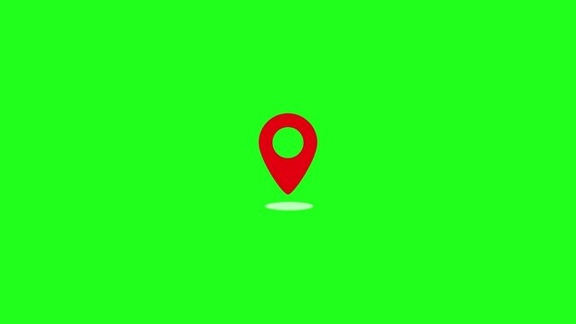 Location Pin pointer on Map animated cartoon on Green screen background. Appearing pointer for a map. Sign and pin to indicate the route and location on the video maps. Information, point of interest