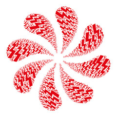 Electrical energy icon explosion bang flower fireworks shape. Flower centrifugal explosion organized using random electrical energy icons.