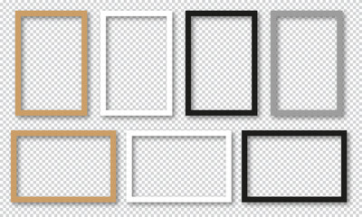 Set of empty picture frames. Blank picture frames mockup template for square and A4 image or text