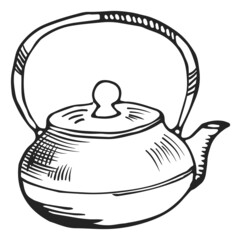 Teapot sketch. Old kettle. Boiling water utensil