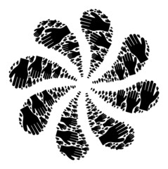 Human hand icon explosion motion flower salute composition. Flower centrifugal explosion organized from random human hand icons.