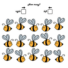 Educational games for children. Left or right. Count how many bees fly to the left and how many to the left