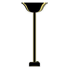 Floor lamp, lighting equipment at home. Large lampshade, vertical stand. Floor lamp for the room. Lampshade design, stylish interior. Vector icon, flat, black, yellow, isolated