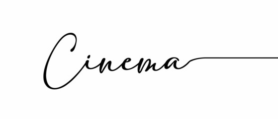 CINEMA phrase Continuous one line calligraphy minimalistic handwritten with white background