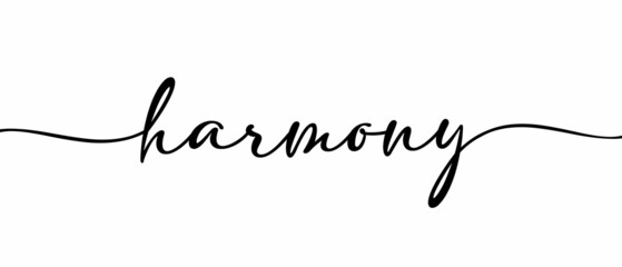 Harmony phrase Continuous one line calligraphy minimalistic handwritten with white background