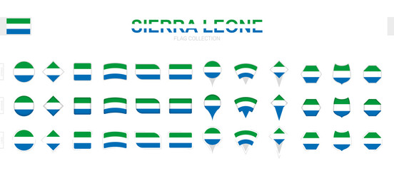 Large collection of Sierra Leone flags of various shapes and effects.