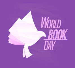World book day vector banner or card with book like a dove