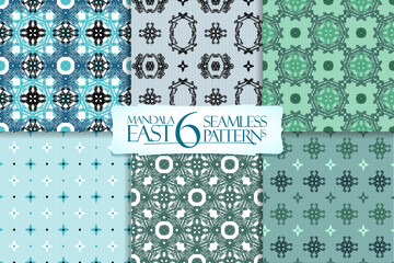 Set of six oriental style seamless ornamental patterns. Backgrounds collection for web, textile or paper