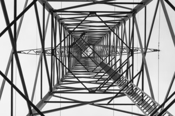 looking up into a high-voltage pylon 
