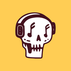 Retro skull head with earphone. illustration for t shirt, poster, logo, sticker, or apparel merchandise.