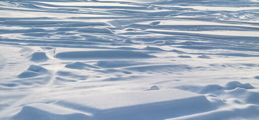 Footprints in the snow close-up in winter