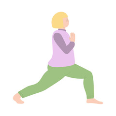 A young woman practices yoga. A girl doing stretching. Vector illustration on white background. Hand drawing. For print, web design.