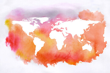 White World Map on colorful watercolor background