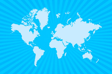 White World Map on blue background with lightbeam