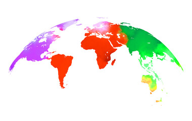 Colorful curved World Map on white background