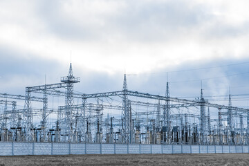 Fototapeta premium Power high voltage electric power lines energy industry
