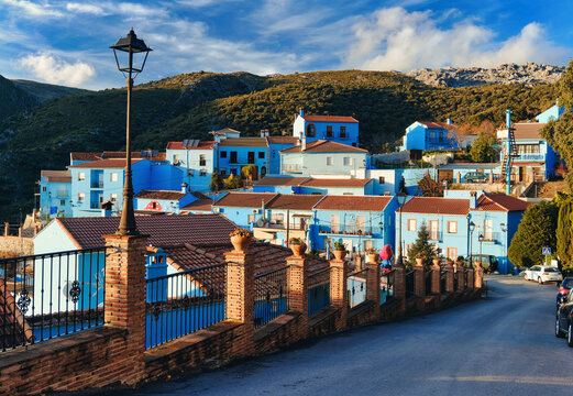 Picturesque hillside famous Juzcar town or Smurfs Village. Spain