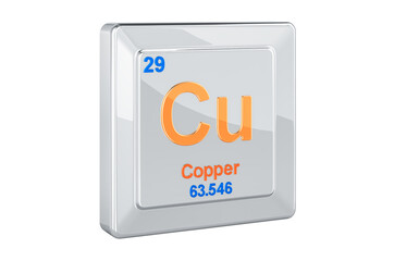 Copper Cu, chemical element sign. 3D rendering
