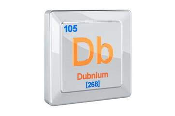 Dubnium Db, chemical element sign. 3D rendering
