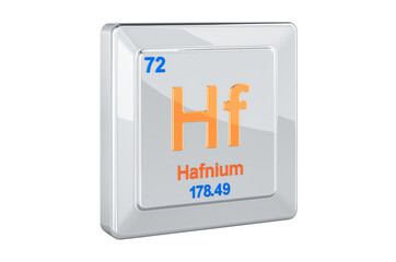 Hafnium Hf, chemical element sign. 3D rendering