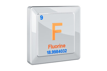 Fluorine F, chemical element sign. 3D rendering