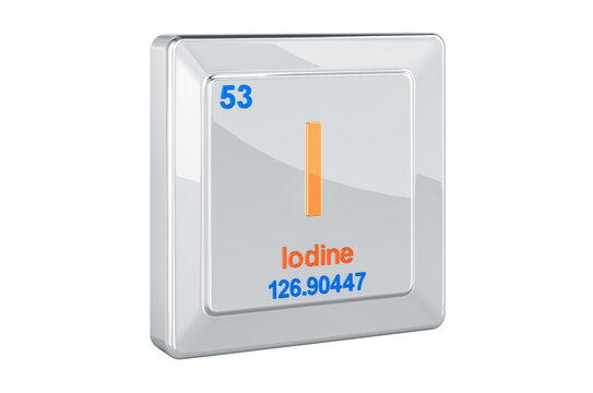 Iodine I stibium, chemical element sign. 3D rendering