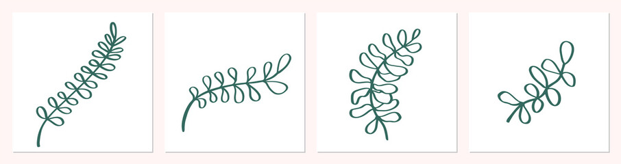 One line tropical palm tree leaves. Modern single line art leaf drawing, plants outline contour isolated. Perfect for home decor posters, wall art or print, label, logo. Vector illustration