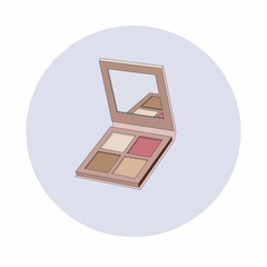 Pastel eye shadow palette with mirror in plastic case icon illustration isolated on grey background
