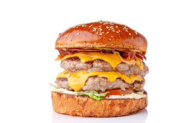 fresh hamburger with beef patty on white background for menu