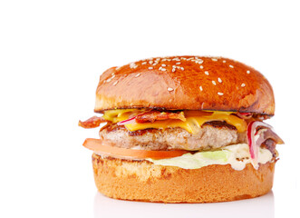 fresh hamburger with beef patty on white background for menu1