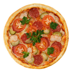 pizza with sausage on white background for menu