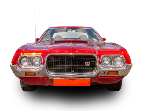 The American muscle car Ford Gran Torino Sport 2-Door 1972. White background.