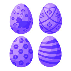 Set of colorful decorative Easter eggs,
purple eggs isolated on white background