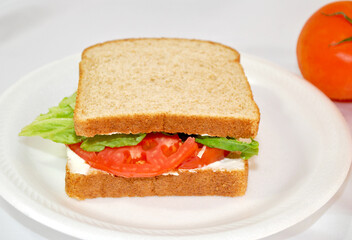 Lettuce and Tomato Sandwich for Lunch	on Wheat Bread