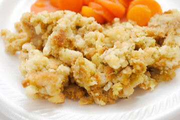 Prepared Bread Stuffing Served on a Plate	