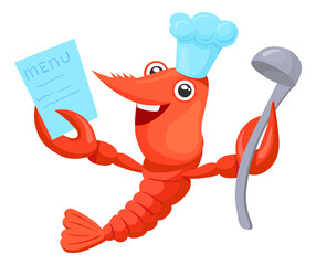 Cartoon lobster chef. Funny seafood restaurant mascot