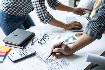 Construction concept of Engineer or architect meeting for project working with partner and...