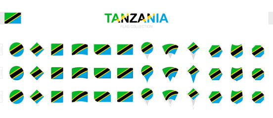 Large collection of Tanzania flags of various shapes and effects.