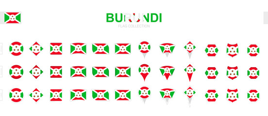 Large collection of Burundi flags of various shapes and effects.